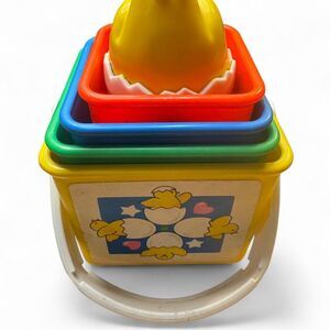 Vintage Fisher Price Stacking Cups Yellow Chick Activity Blocks